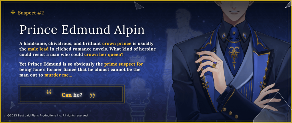 Save the Villainess Prince Edmund Character Profile